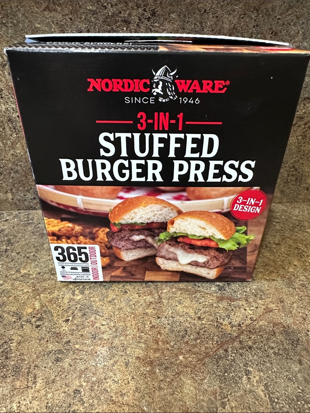 Nordic Ware Black and Red 3-in-1 Stuffed Burger Press Box